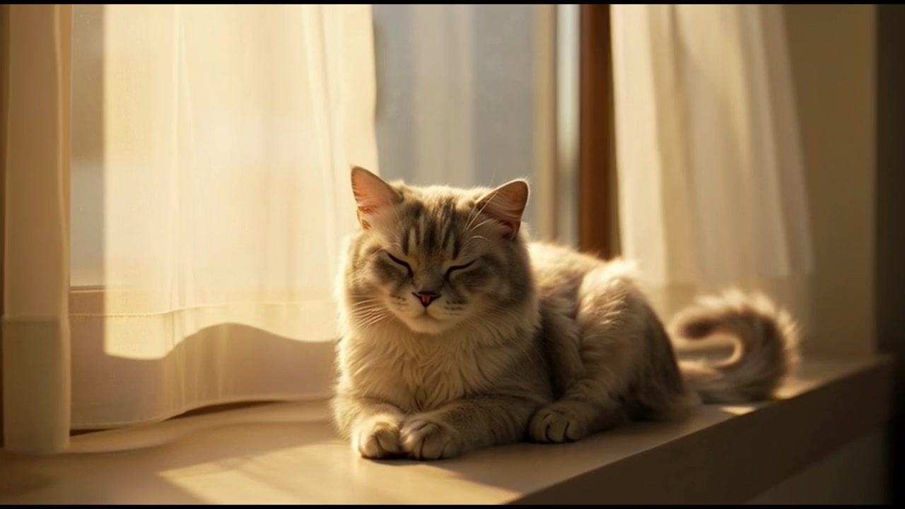 Fluffy Cat Resting on a Sunny Windowsill