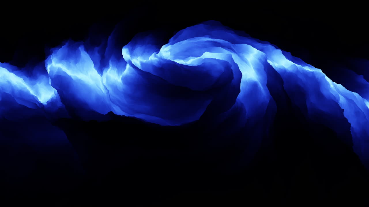 A dynamic blue swirling pattern on a black background, composed of thin, curved lines arranged in a spiral motion, creating a sense of movement and energy in the visual