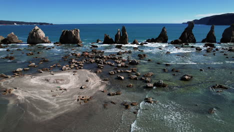 aerial drone view hashigui iwa rocks, wakayama japan