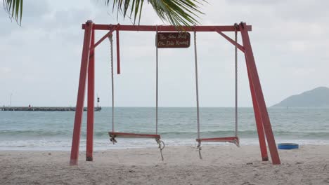 Empty-Swing-sways-on-the-wind-at-a-sandy-Beach-At-Con-Dao-In-Vietnam