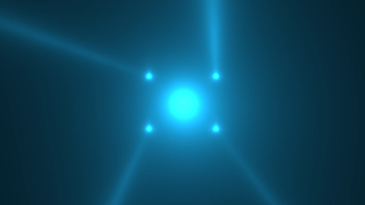 무대의 어두운 배경에 애니메이션 동작 파란색 빛나는 스포트라이트 빔