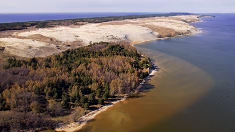 aerial view over coastline at naglis national park, curonian spit, lithuania