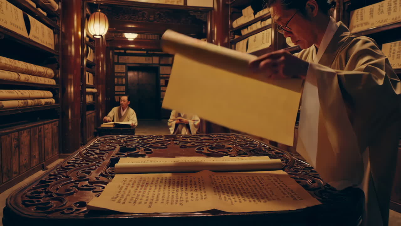 Ancient Chinese Library Scene