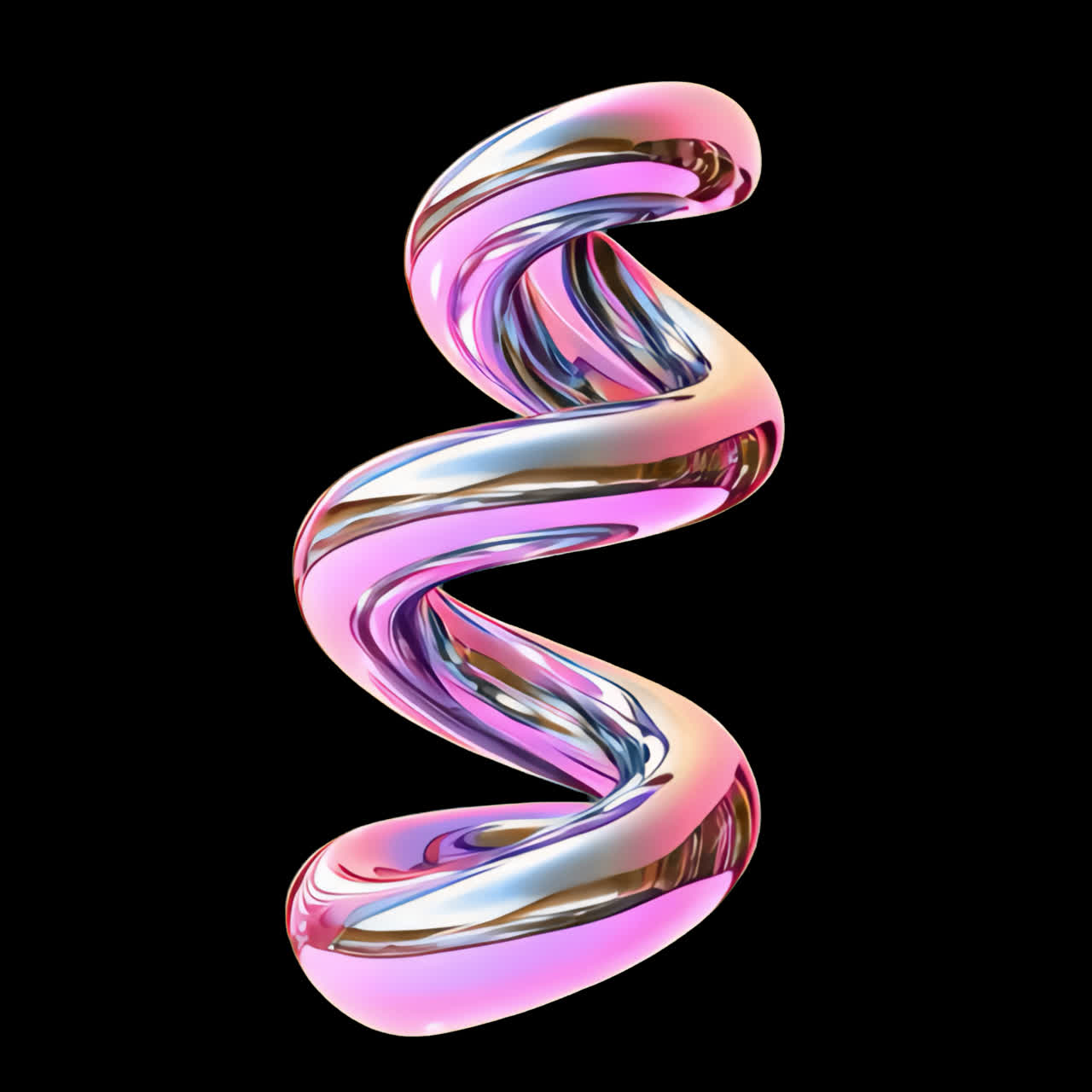 Abstract glossy twisted sculpture animation isolated asset, transparent 4K video, alpha channel