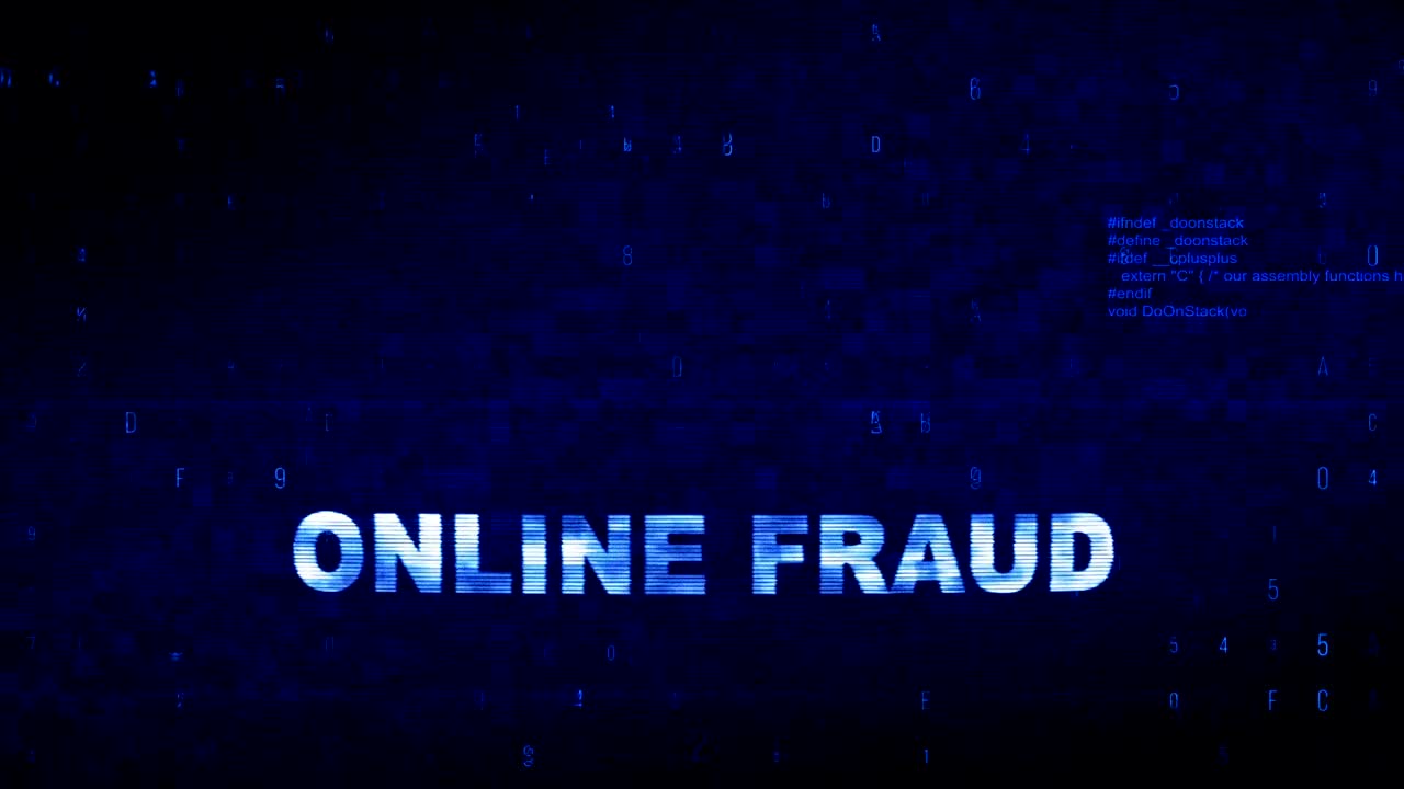 Online Fraud  Text Digital Noise Twitch Glitch Distortion Effect Error Animation.