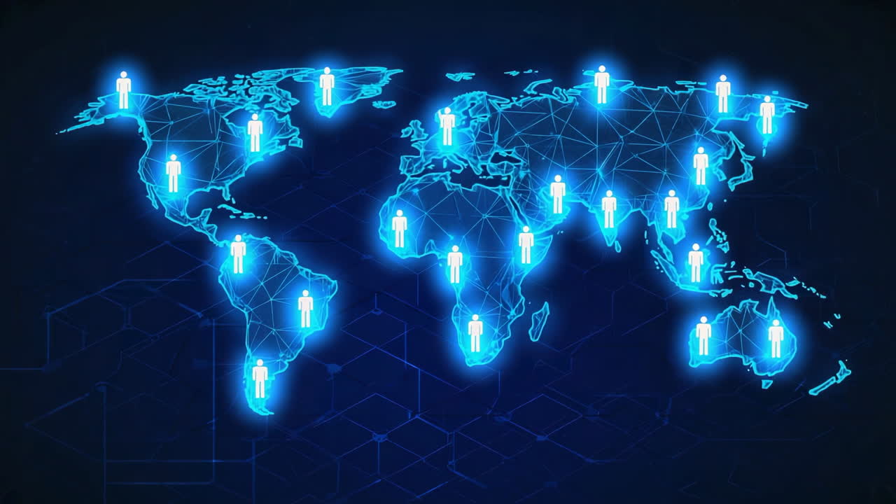 Global Network of People on a Digital World Map
