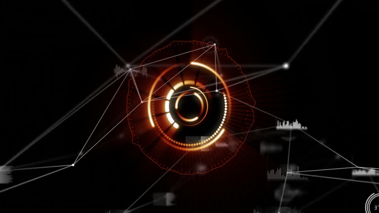 Animation of glowing circular interface with connecting lines and data points