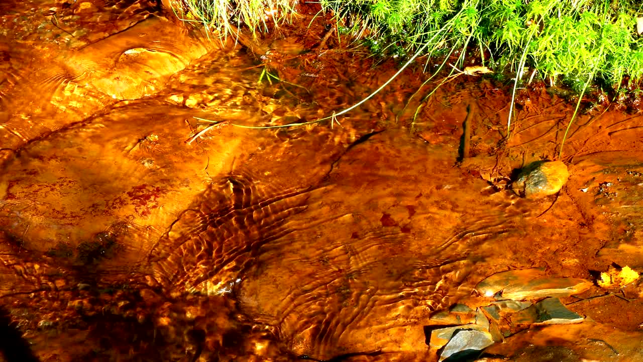 arroyo de agua con fondo rojizo.