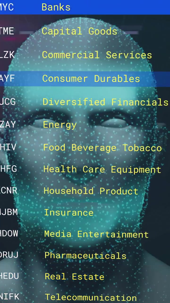 Animazione di elaborazione di dati finanziari su testa umana
