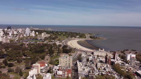 drone flight over the coastline of montevideo, the capital of uruguay on the atlantic ocean