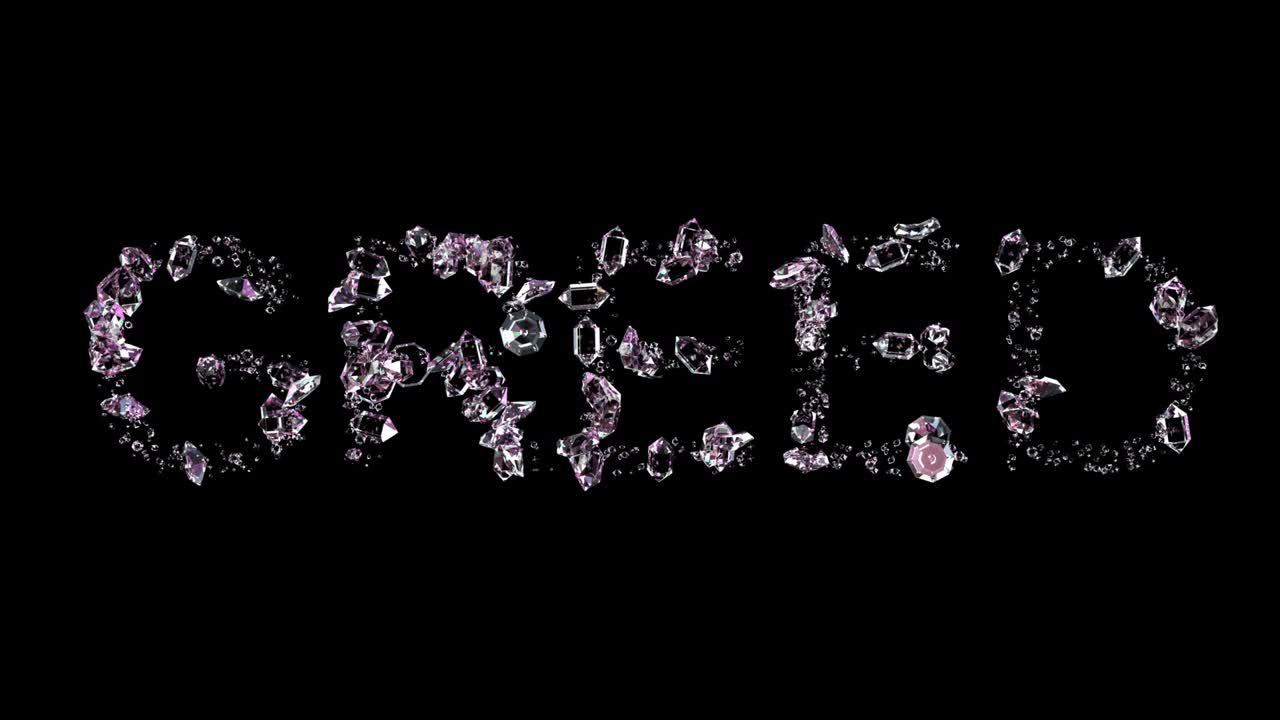 codicia - texto hecho de diamantes brillantes, aislado - video de bucle