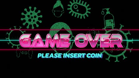 animación del juego sobre texto sobre iconos en fondo negro.