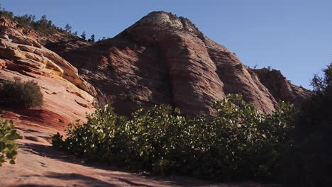 Dolly-Shot-of-Rocky-Landscape-in-Zion-National-Park