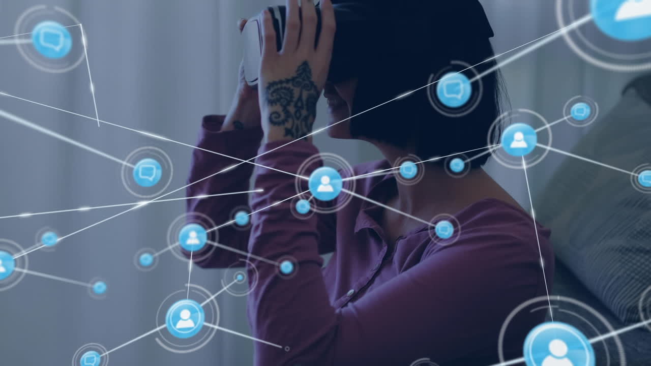 comunidad en línea y red a través de la interfaz de realidad virtual.