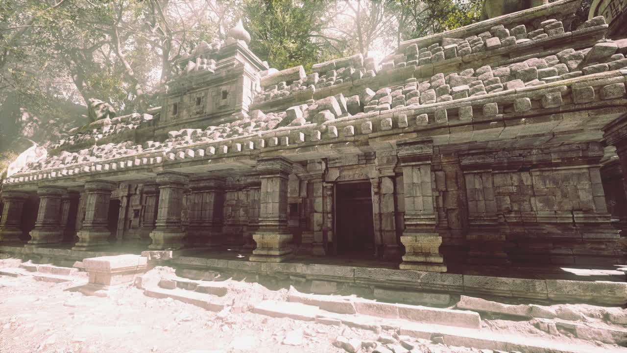 Ancient temple ruins surrounded by vibrant foliage in cambodias landscape