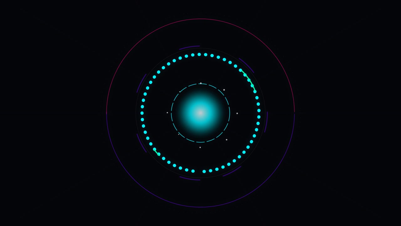 Abstract Digital HUD Interface with Rotating Cyan Circles