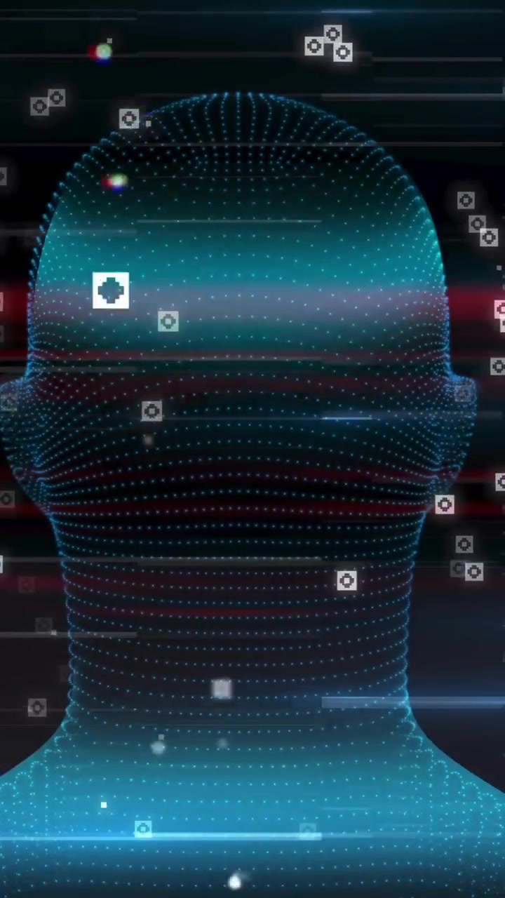 Animation of ai texts and chat with brain over digital human spinning