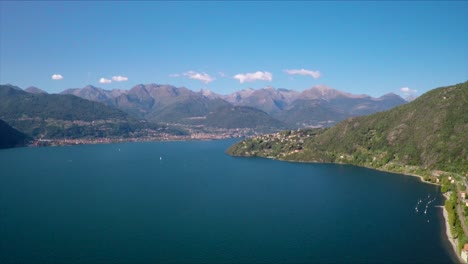 aerial drone footage over beautiful lake como, italy