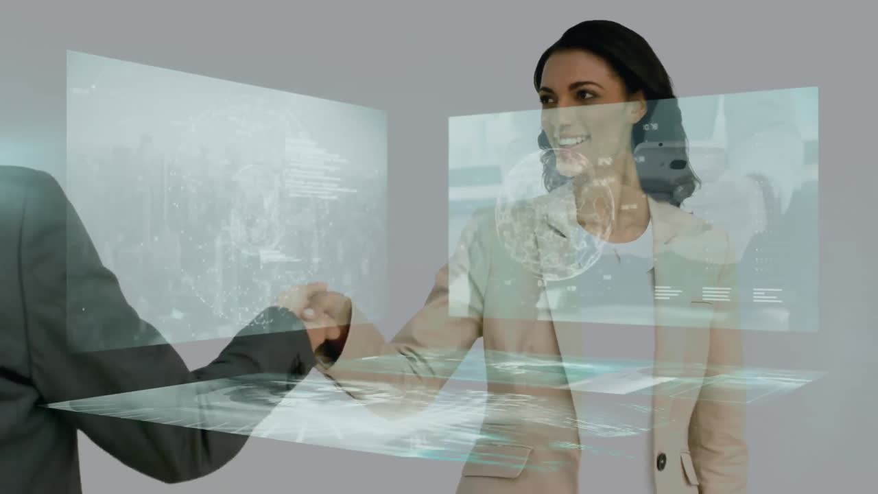 animación de escaneo de alcance y procesamiento de datos sobre el hombre que usa auriculares de teléfono