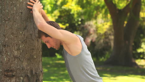 hombre haciendo ejercicios de estiramiento al aire libre