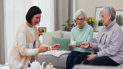 Friends,-tea-and-women-visit-in-home