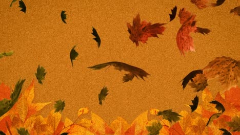 animation of multiple autumn leaves falling on brown background