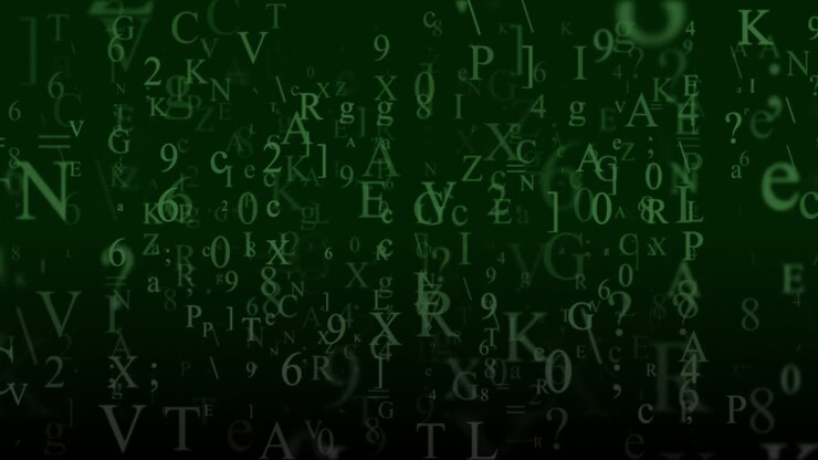 Numbers and letters scrolling across a green screen. Loop