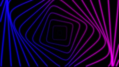 geometric square shape. animation motion of neon square with displacement effect on a black background. radio wave effect. loop animation with hypnotic effect. retro style. abstract background