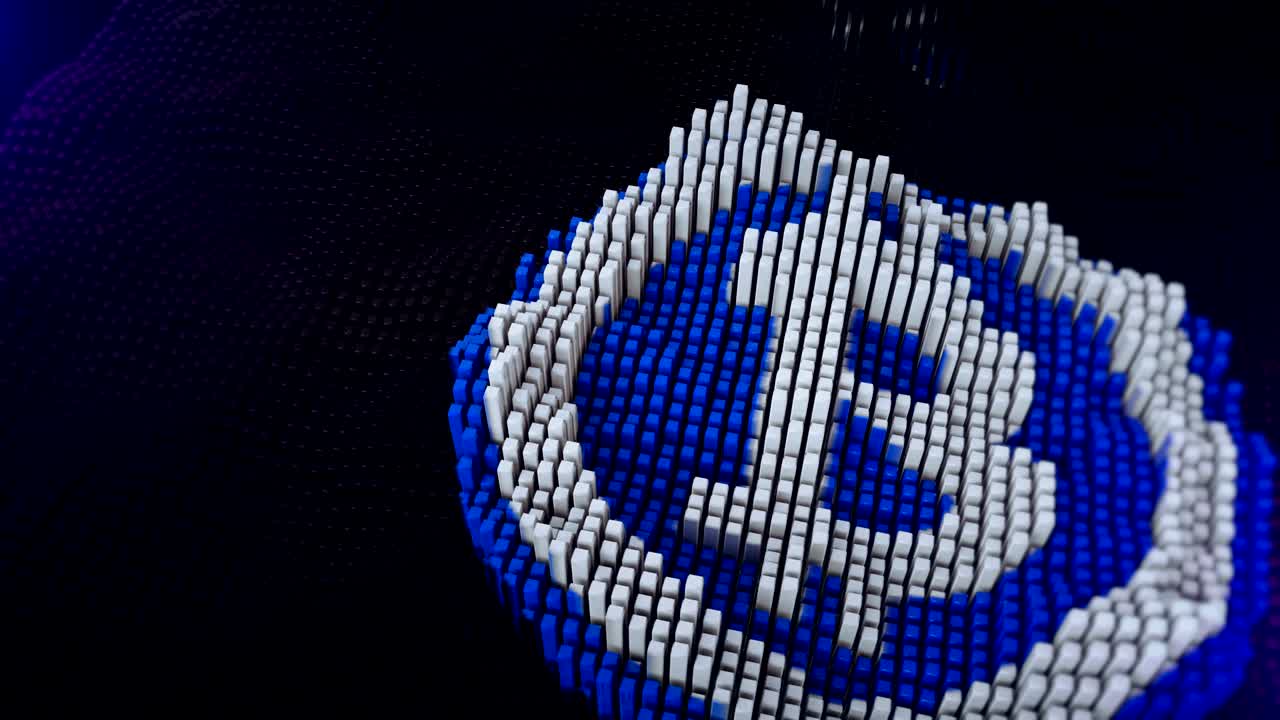 símbolo de bitcoin siendo ensamblado a partir de bloques de datos extraídos.