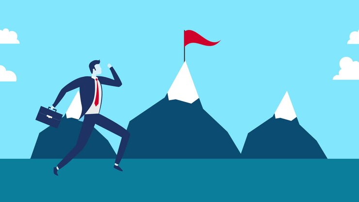 businessman worker running with mountains animation