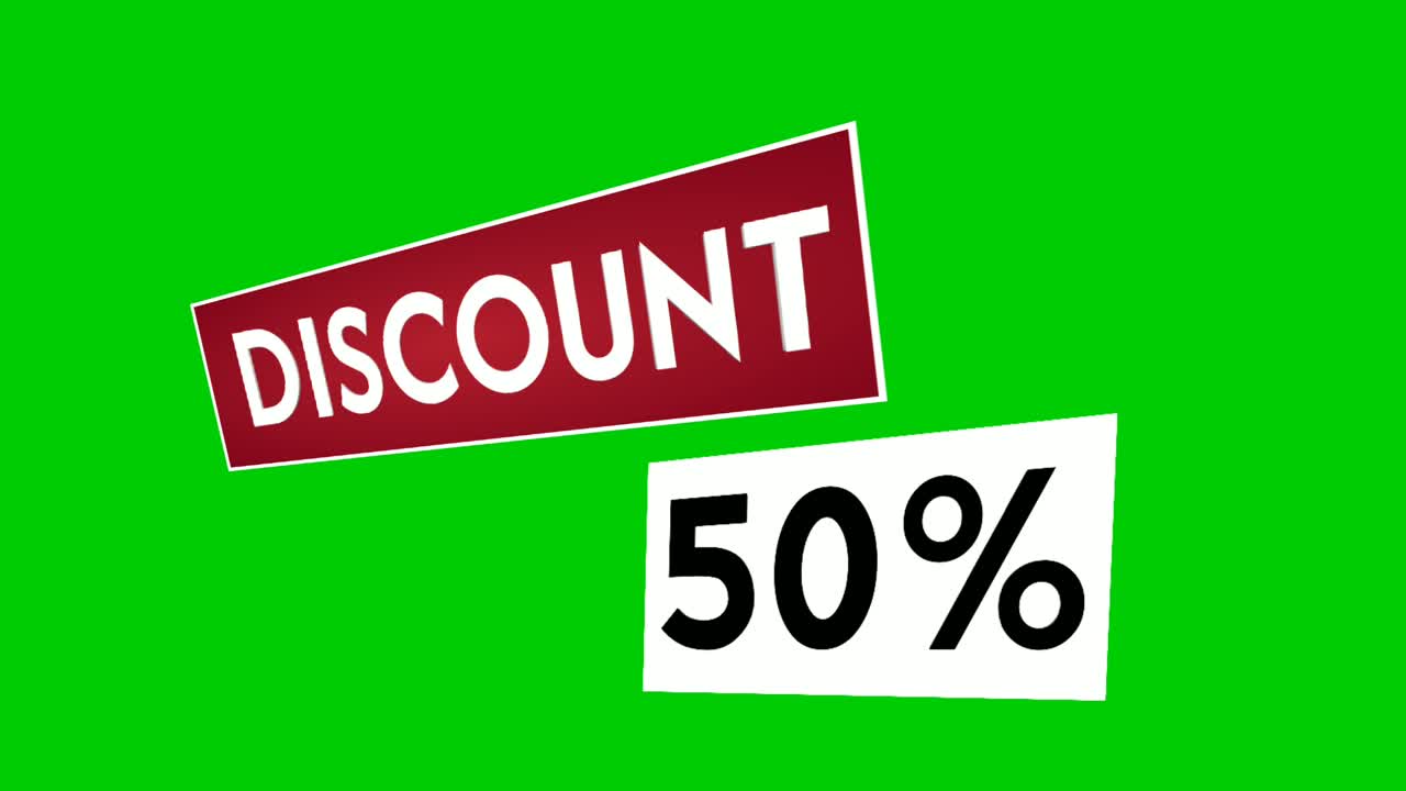 Animazione grafica in movimento del testo "Sconto 50%" adatta per le tue vendite flash, Black Friday, progetti di shopping, concetto di business su schermo verde
