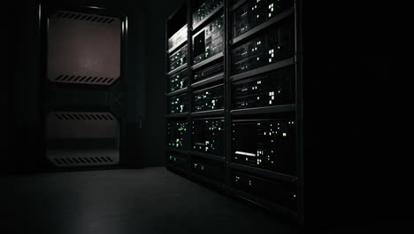 data center with multiple rows of fully operational server racks