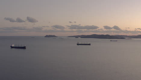 General-cargo-ships-at-the-anchorage-in-the-evening,-Far-East,-Russia