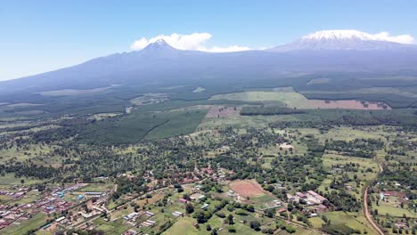 drone view of a town with the kilimanjaro mountain in the background in kenya africa of loitokitok