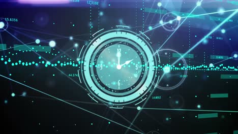 animation of network of connections with icons over clock