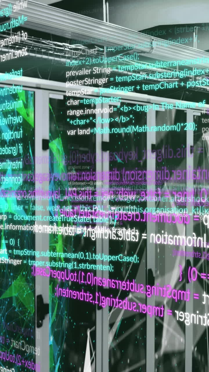 animación del procesamiento de datos y formas sobre la sala del servidor