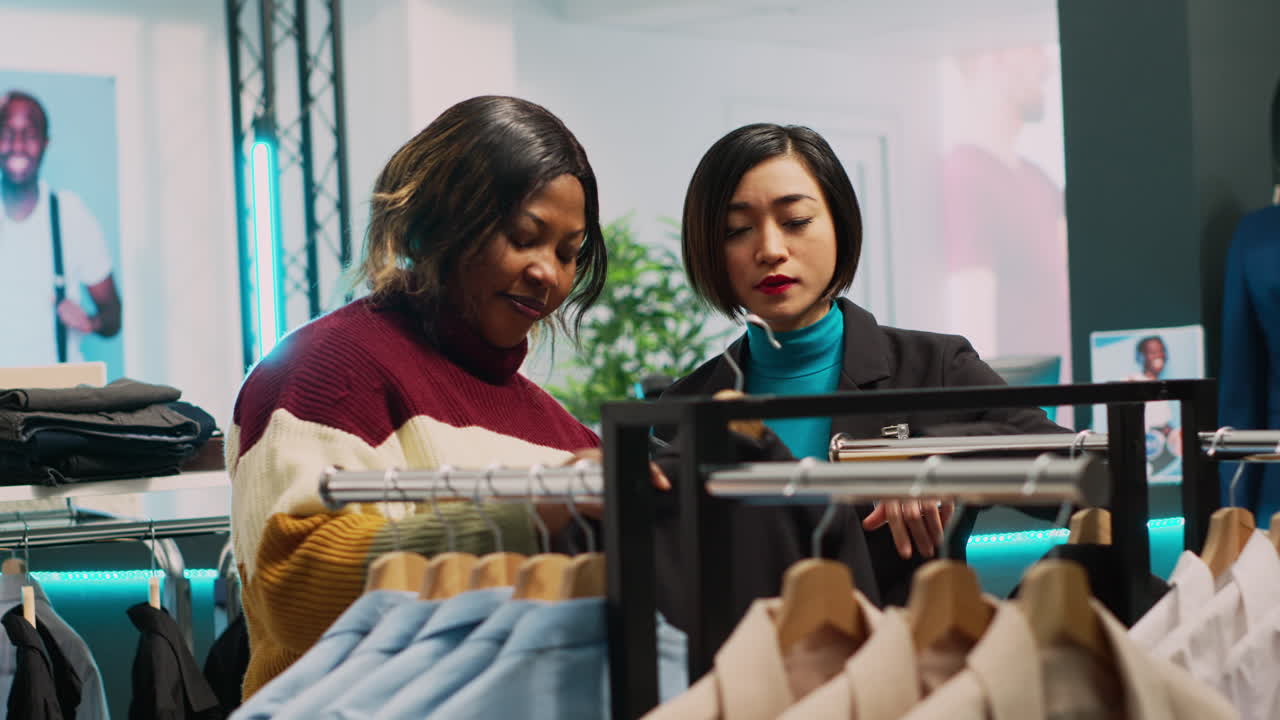 Women shopping for clothes in a clothing store