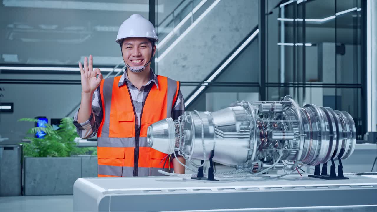 첨단 제트 엔진 기술을 소개하는 엔지니어