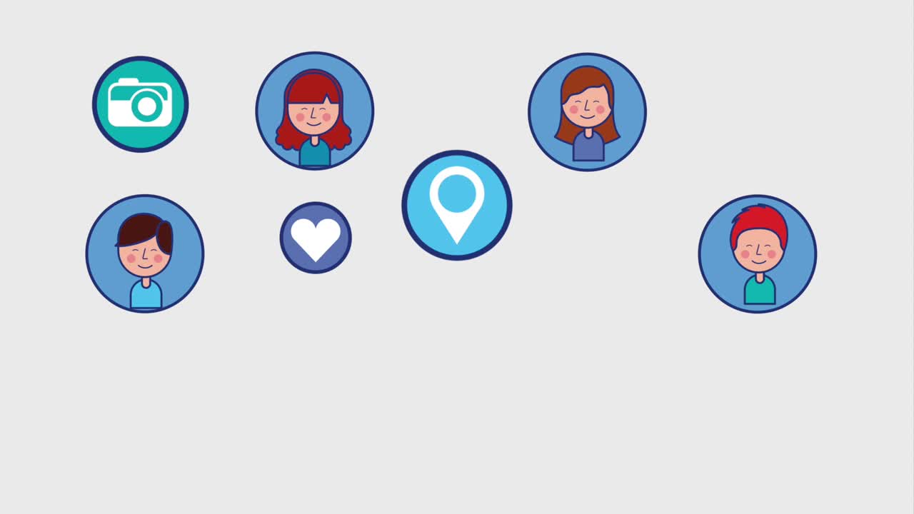 그룹 사람들 젊은 소년과 소녀 소셜 미디어 둥근 아이콘