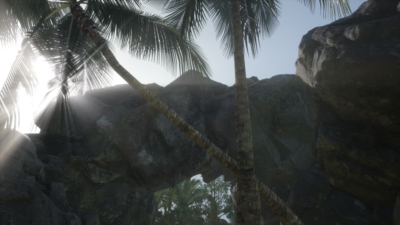 ⁇ 빛의 광선과 함께 돌 동굴에 큰 손바닥