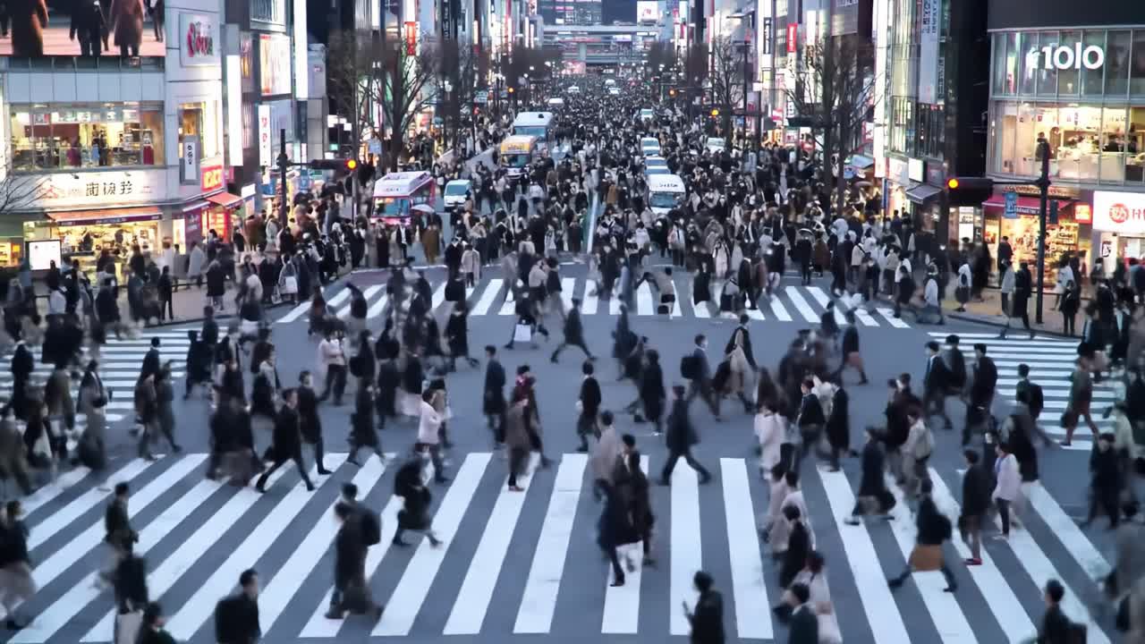 A Vibrant Urban Crossing: Capturing the Dynamic Flow of Pedestrians in a Busy City Intersection Amidst the Bustling Streets