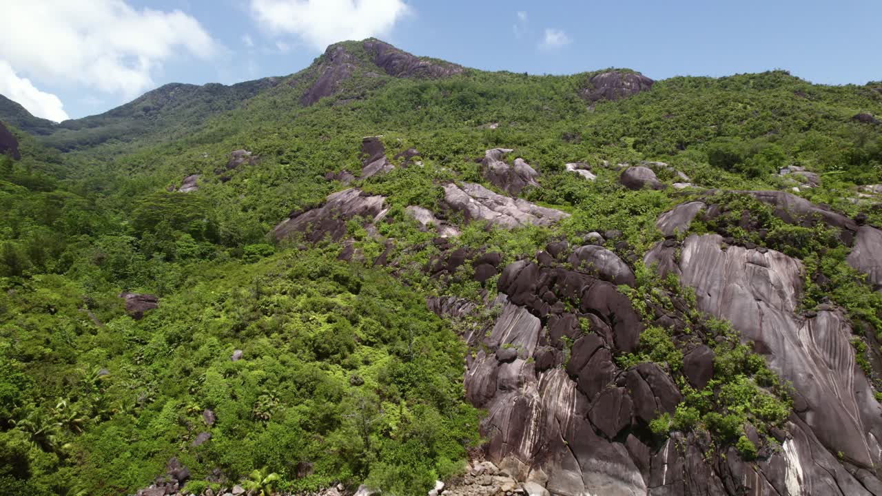 mahe seychelles drone disparado dentro del parque nacional, vista épica desde arriba