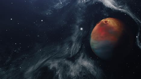 un planeta flotando entre nubes nebulosas