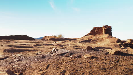 Low-angle-panning-shot-of-landscape-at-Wukoki-Pueblo