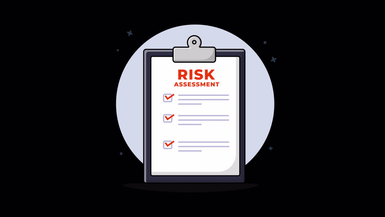 Checklist animata di valutazione del rischio con lente d'ingrandimento