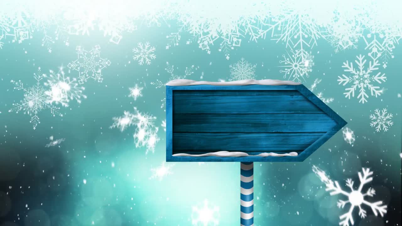 눈이 내리고 나무 표지판