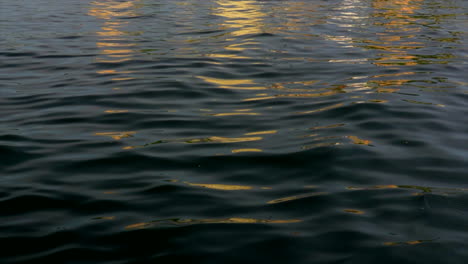 Orangefarbene-Und-Gelbe-Lichter-Reflektieren-Sanft-Kräuselndes-Dunkelgrünes-Wasser