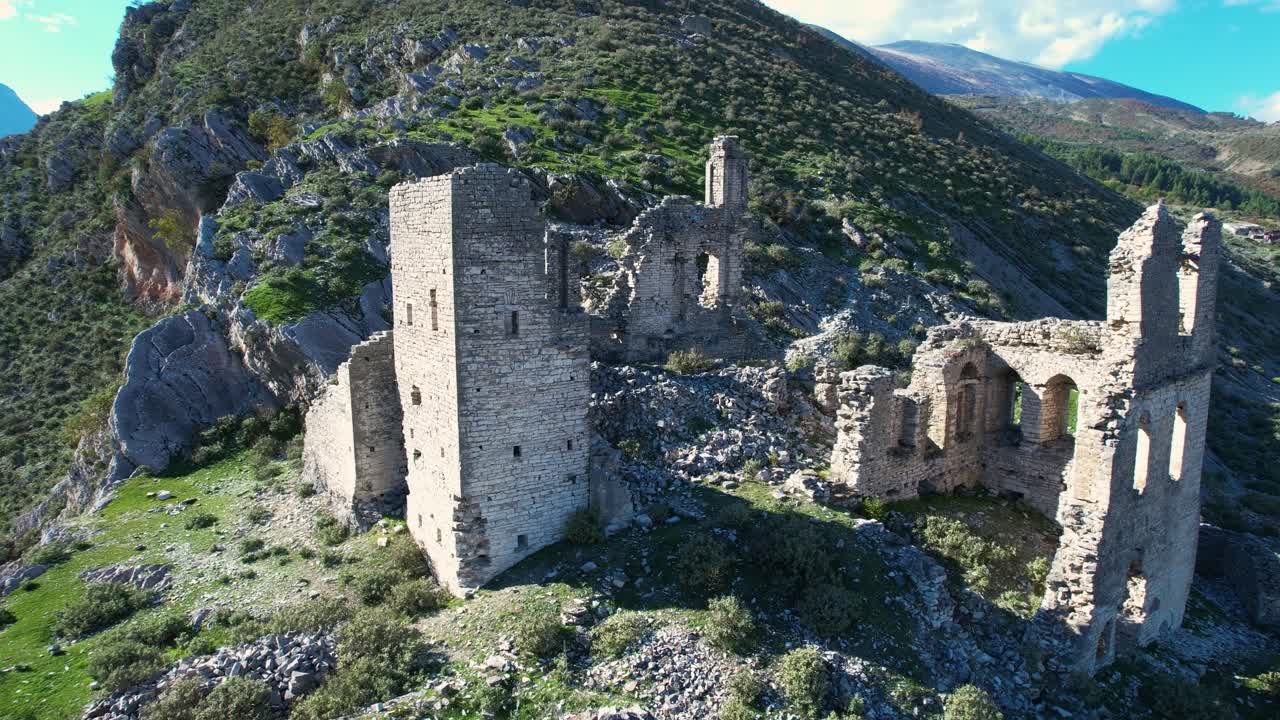 Historic Balkan Site: Këlcyrë Castle, Ancient Stone Palace Ruins Over Vjosa Valley Albania