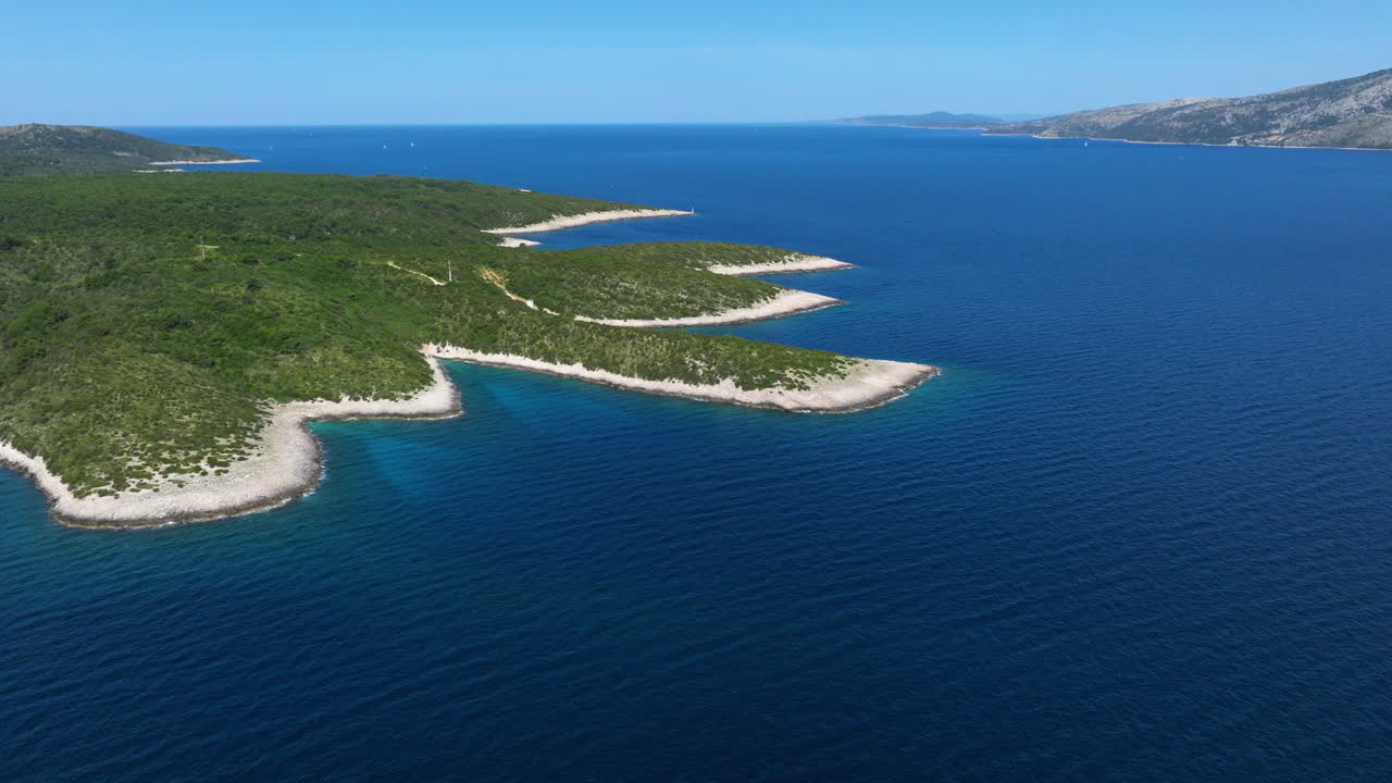 Panorama Of Coastline Of Pakleni Islands By The Blue Sea In Croatia. - aerial shot