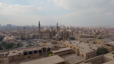 elevated view of monumental mosque-madrasa of sultan hassan, cairo, egypt